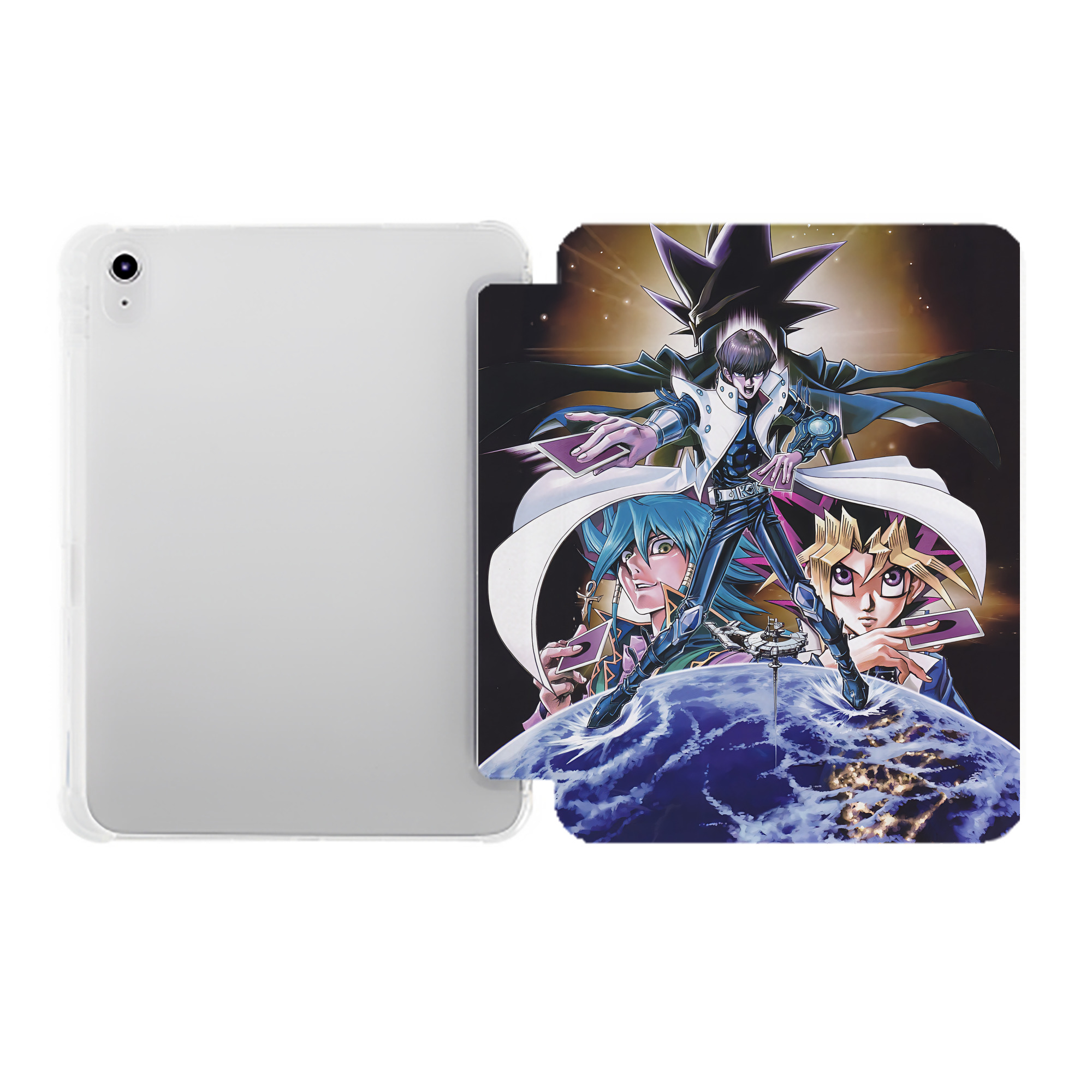 （画像用） 遊☆戯☆王 Yu-Gi-Oh! IPad ケース ペン収納付き 三つ折りスタンド PUレザー×シリコン 対応機種9.5/10.5/10.9インチ